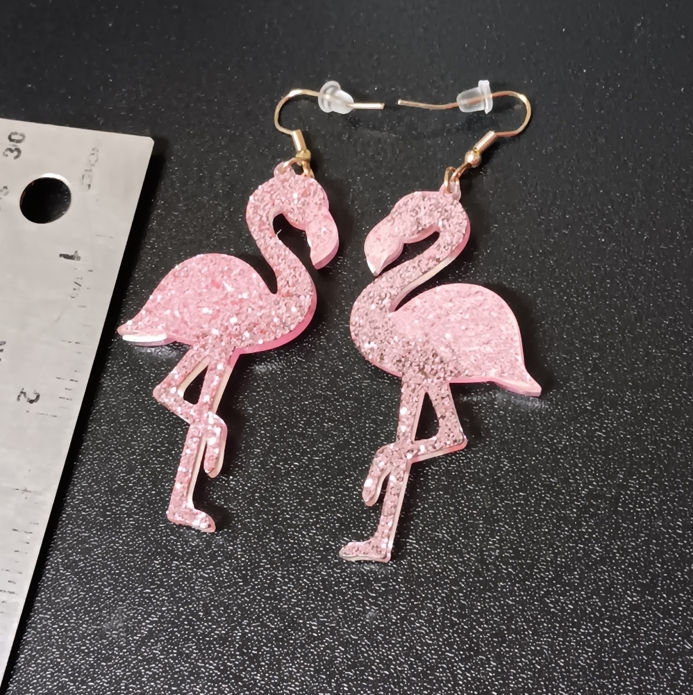 Glitter 3D Flamingo Earrings (NWOT) - Picture 3 of 4
